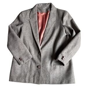 Vintage Kensington Square Wool Blazer Herringbone Tweed Size M - Read